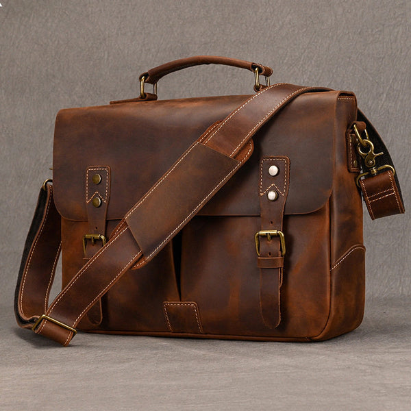 Brown Leather 14 inches Laptop Briefcase - iwalletsmen