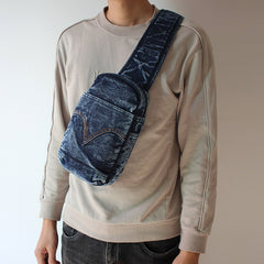 Blue Denim Mens Cool Sling Bag Chest Bag Vintage Denim Sling Bag For Men