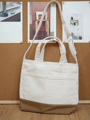 White&Khaki Canvas Shoulder Tote Bag