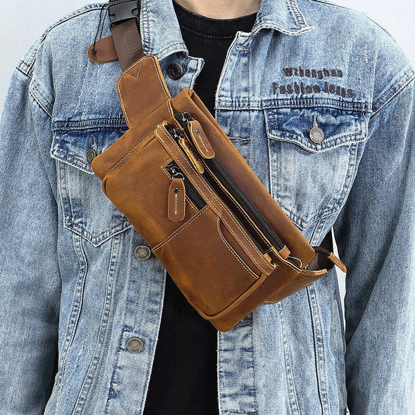 Brown Leather Waist Bag for Men 