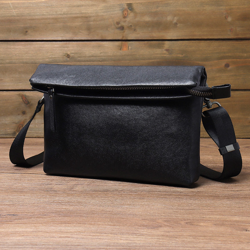 Small Black Leather Shoulder Bag Men Front View