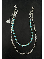 Blue Turquoise Beaded Wallet Chain Ball Wallet Chain Double Wallet Chain - iChainWallets