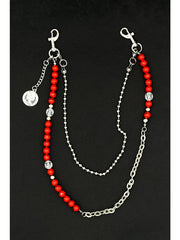 Beaded Wallet Chain Red Turquoise Stone Ball Wallet Chain Double Wallet Chain - iChainWallets