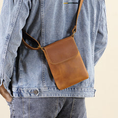 Brown Leather Crossbody Phone Purse for Men 