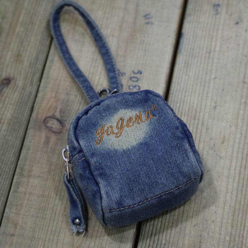 Womens Blue Denim Small Card Coin Purse Vintage Denim Mini Pouch with Lanyard for Women