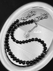 Black Beaded Wallet Chain Obsidian Stone Wallet Chain Black Ball Wallet Chain - iChainWallets