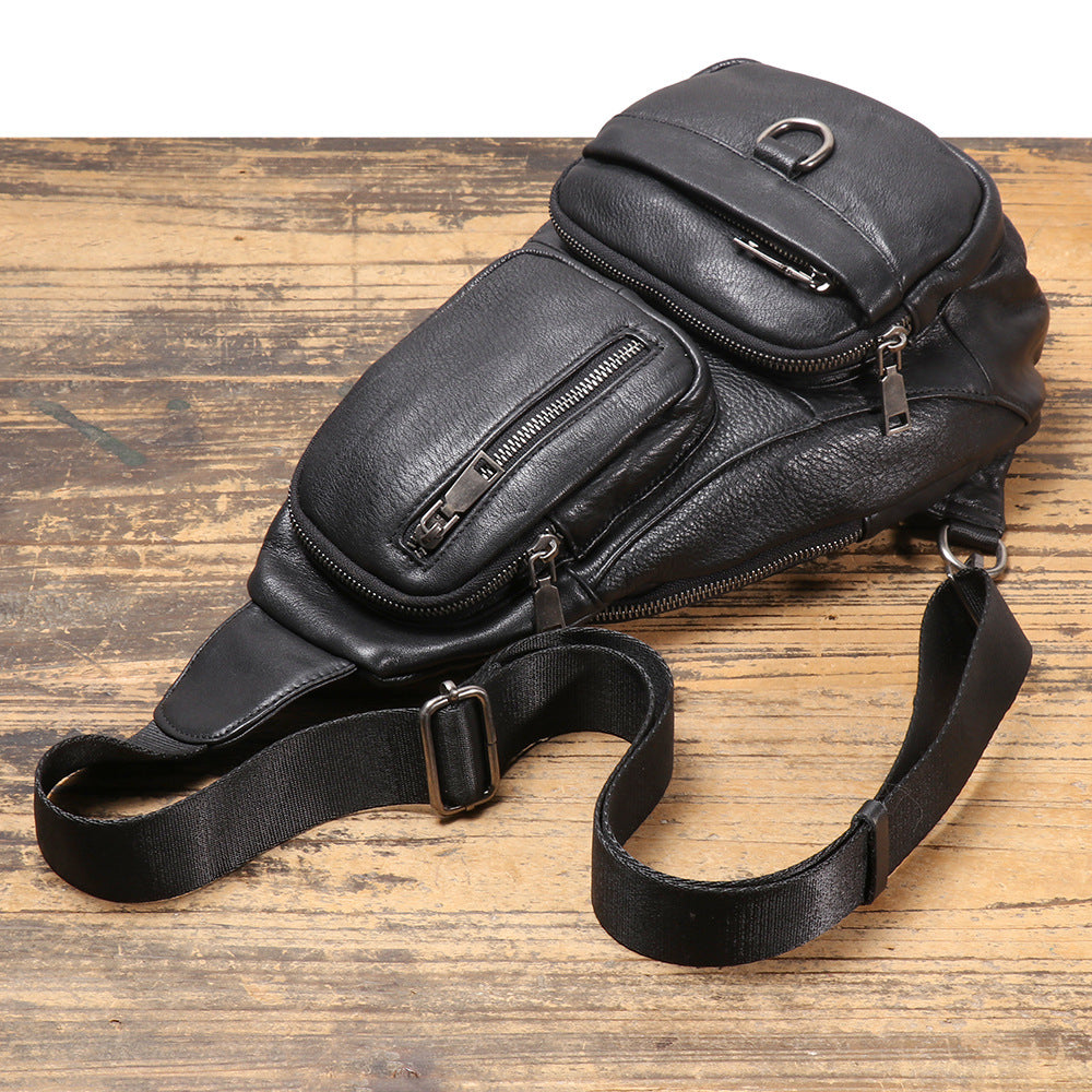 Black Leather Sling Bag for Men Crossbody Leather Sling Bag Leather Sling Crossbody Bag - iwalletsmen