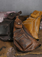 Brown Leather Sling Bag for Men Full Grain Leather Sling Bag - iwalletsmen