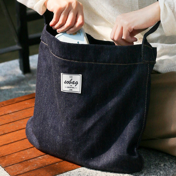 Blue Denim Shoulder Tote Bag
