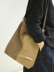 Womens Khaki Canvas Splicing Tote Bag Canvas Handbag Canvas Tote Shoulder Bag for Men Women