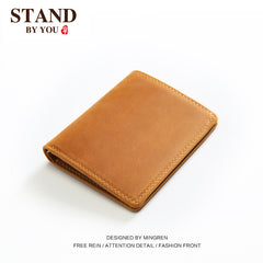 Vintage Blue Leather Men's Bifold Slim Wallet Front Pocket Wallet Billfold Wallet For Men