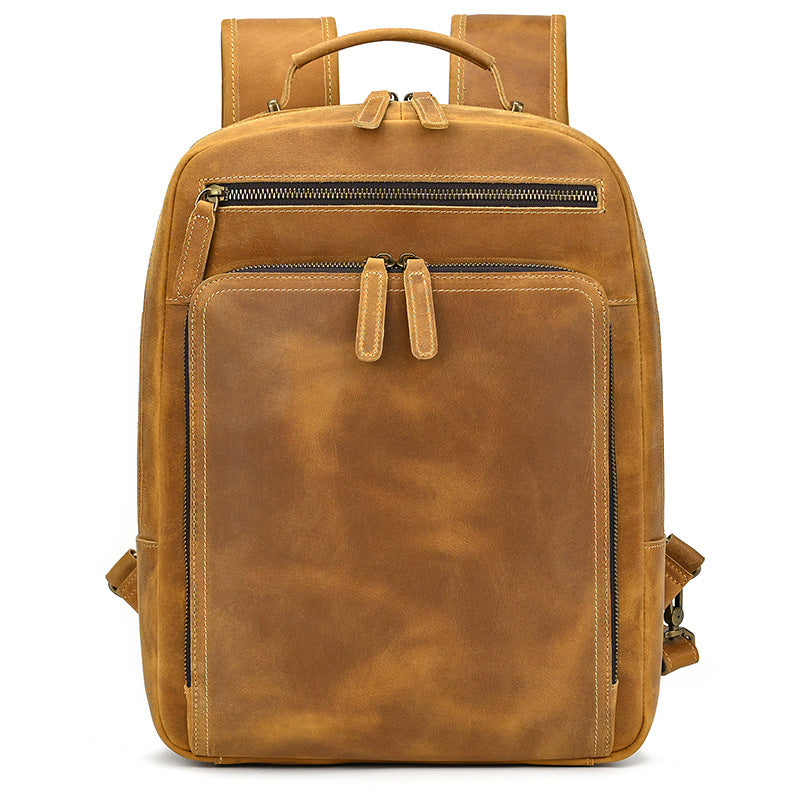 Camel Crazy Horse Leather Backpack Mens 