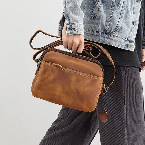 Brown Leather Crossbody Bag for Men 