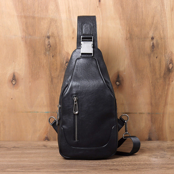 Sling Bag Black for Men Sling Bag Leather Black - iwalletsmen