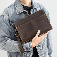 Dark Brown Leather Clutch Wristlet 