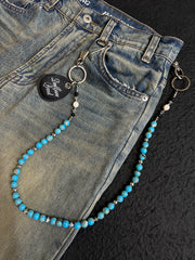 Blue Green Ball Wallet Chain Ball Pants Chain Turquoise Stone Beaded Wallet Chain Bead Wallet Chain - iChainWallets