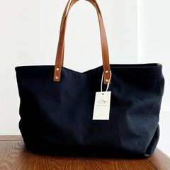 Women Black Canvas Large Shopper Tote