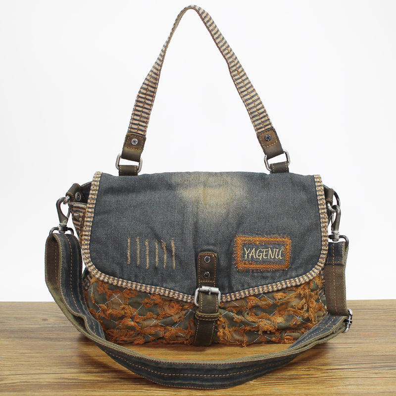 Denim Side Bag Womens Blue Denim Messenger Bags Vintage Denim Shoulder Bag For Women