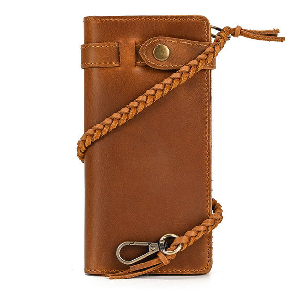 Biker Chain Wallet with Briaded Leather Wallet Chain - iwalletsmen