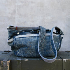 Vintage Blue Denim Messenger Bag - open view - iwalletsmen