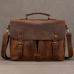Classic Leather Briefcase for Men Brown Leather 14 inches Laptop Briefcase - iwalletsmen
