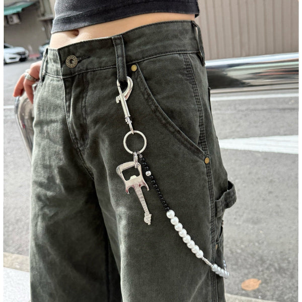 White Ball Pants Chain Ball Wallet Chain Stone Beaded Wallet Chain Rock Bead Wallet Chain - iChainWallets