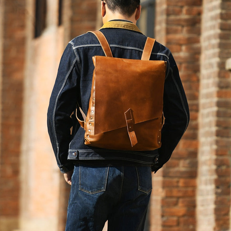 Unique Brown Leather Backpack Handmade Mens Vintage Leather School Bac – iwalletsmen Unique Brown Leather Backpack Handmade Mens Vintage Leather School Bac – iwalletsmen