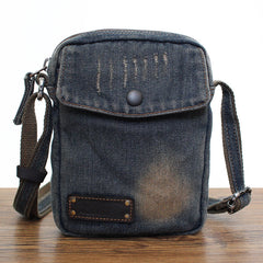 Blue Denim Small Side Bag Mens Denim Vertical Phone Shoulder Bags Vintage Denim Mini Crossbody Bag For Women
