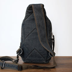 Vintage Blue Denim Mens Sling Bag Chest Bag Denim Cool Sling Bag For Men