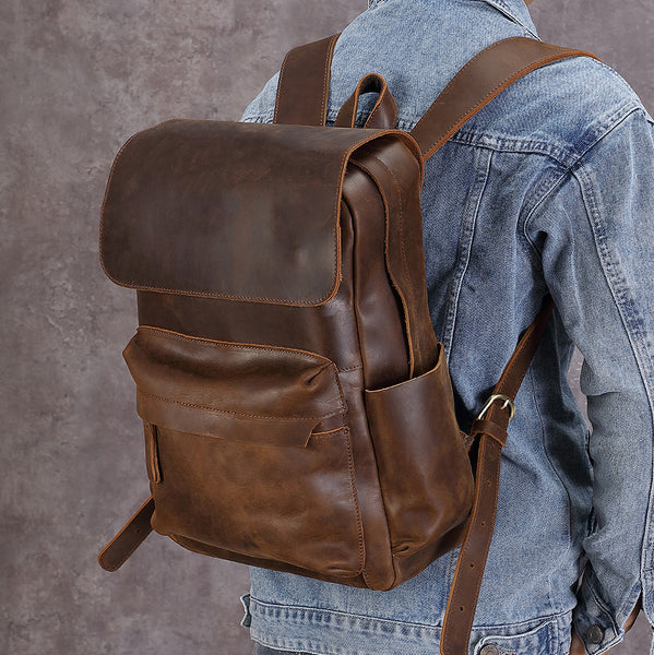best leather backpacks for men​ Dark Brown Leather Backpack 15 inches Laptop Backpack Mens Large Leather Camera Backpack