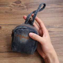 Vintage Womens Denim Small Card Coin Purse Denim Mini Pouch with Lanyard for Women