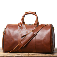 Dark Brown Weekend Bag Large Leather Weekender Bag for Men Long Weekend Shoulder Bag - iwalletsmen
