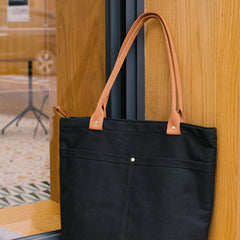 Black Canvas Shopper Tote - Material Texture - iwalletsmen