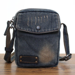 Blue Denim Small Side Bag Mens Denim Vertical Phone Shoulder Bag Vintage Denim Mini Crossbody Bag For Women