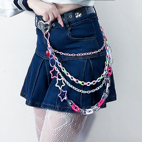 Cute Womens Plastics Jeans Chain Colorful Light Four Layers Panties Chains For Women