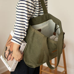 Mens Army Green Canvas Large Tote Bag Canvas Handbag Canvas Tote for Men Women