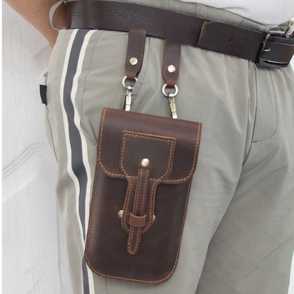 Dark Brown Leather Phone Belt Pouch - iwalletsmen