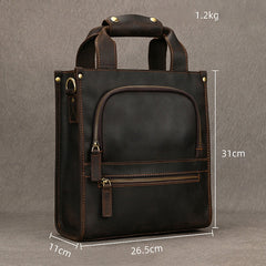 Brown Leather Vertical Briefcase Business Handbag for Men Office Handbag for Men - iwalletsmen