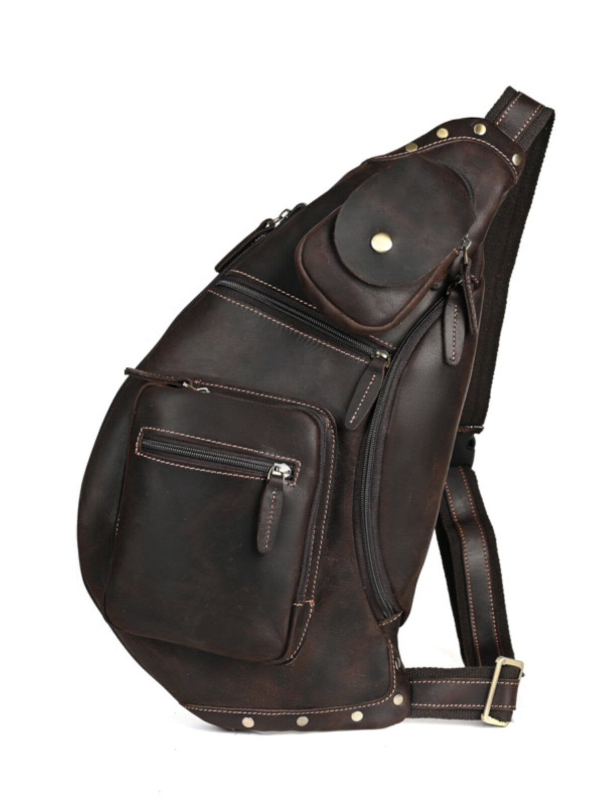 Brown Leather Sling Bag for Men Full Grain Leather Sling Bag - iwalletsmen