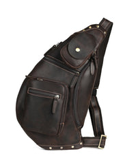 Brown Leather Sling Bag for Men Full Grain Leather Sling Bag - iwalletsmen