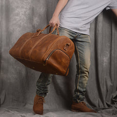 Cool Mens Leather Large Weekender Bag Duffle Bag Vintage Large Travel Bag for Men