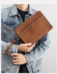 Brown Leather Clutch Wristlet 