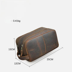 Dark Brown Leather Toiletry Bag 