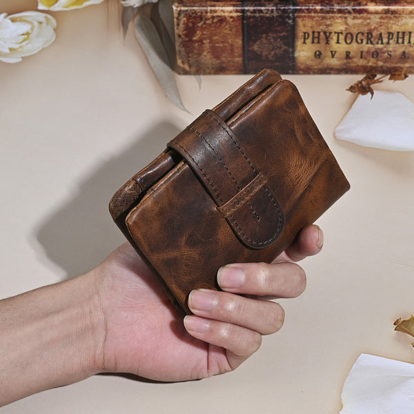 Brown Leather Wallet with Buckle for Men 