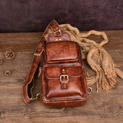 Brown Leather Chest Bag for Men Mens Chest Crossbody Bag Leather Cross Chest Bag Men's - iwalletsmen