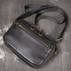 Black Small Messenger Bag Men's Black Leather Messenger Bag Small Black Leather Crossbody Bag