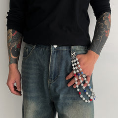 Blue Beaded Wallet Chain for Women Ball Wallet Chain Womens Wallet Chain - iChainWallets