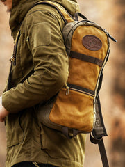 Army Green Canvas Mens Waterproof Slim Backpack Waxed Canvas Backpack for Men