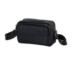 Mens Black Leather Crossbody Bag 