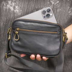 Black Small Messenger Bag Men's Black Leather Messenger Bag Small Black Leather Crossbody Bag